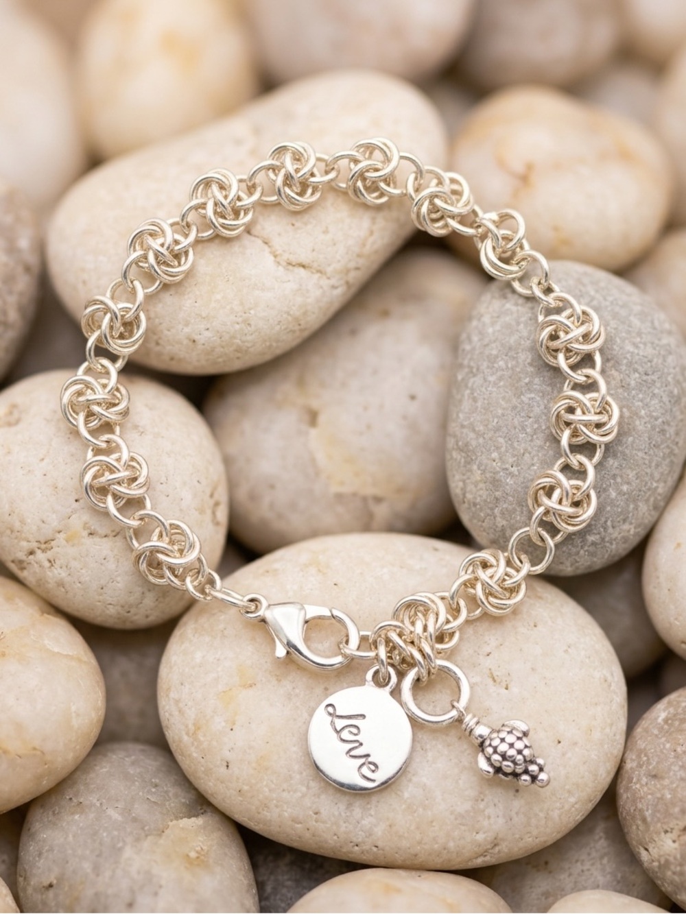 Sterling Silver 'Love' Charm Bracelet - Silver